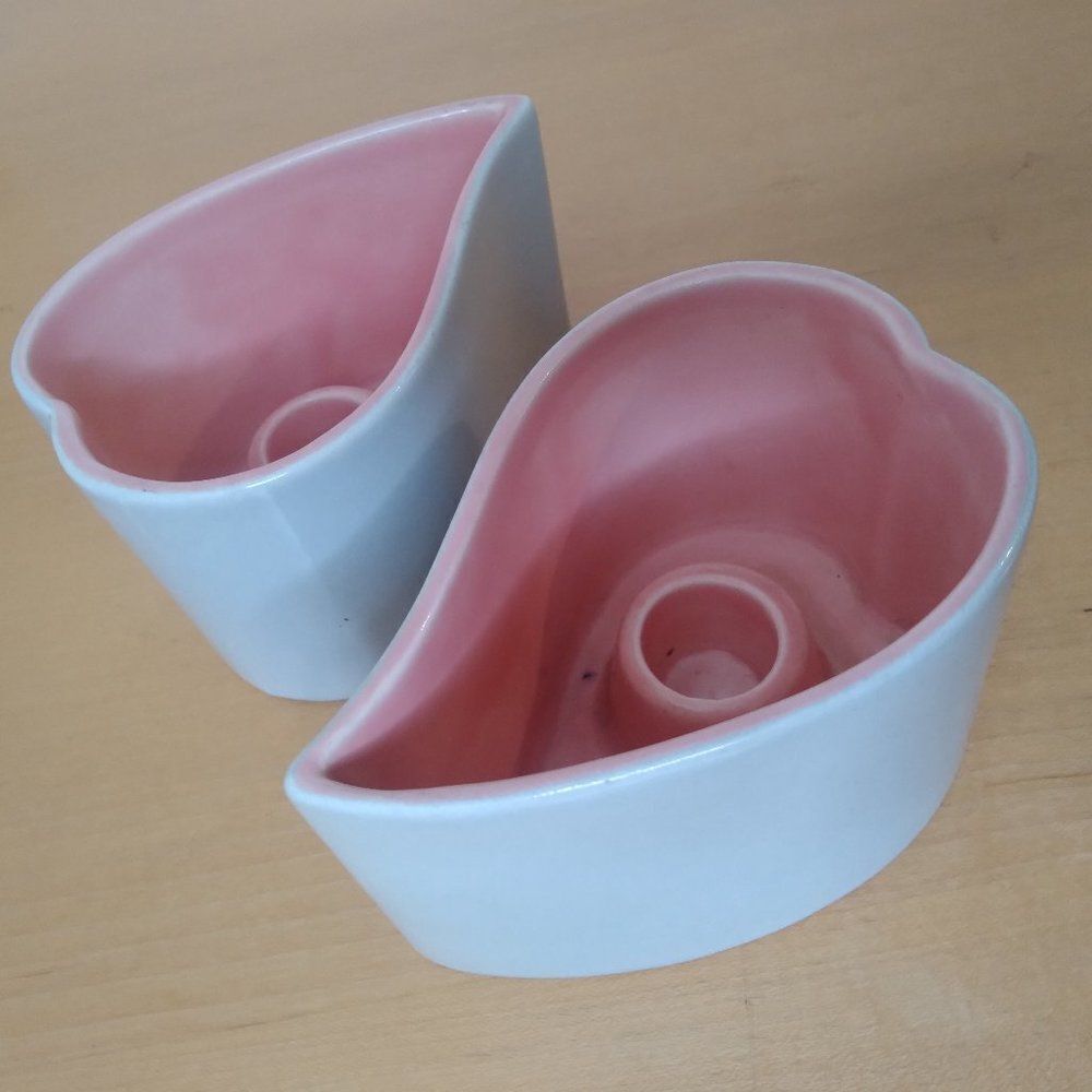 Vintage Red Wing Heart Shaped Candle Holder Ceramic Set